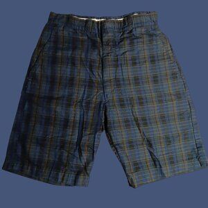 8 24" Boys Shorts  24W Vintage 1970's DEEP BLUE/GOLD PLAID IVY LEAGUE New NOS